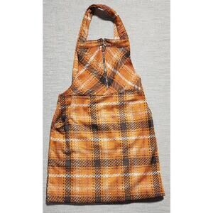 Honey & Sparkle Plaid Halter Mini Dress Women’s Medium Brown Orange